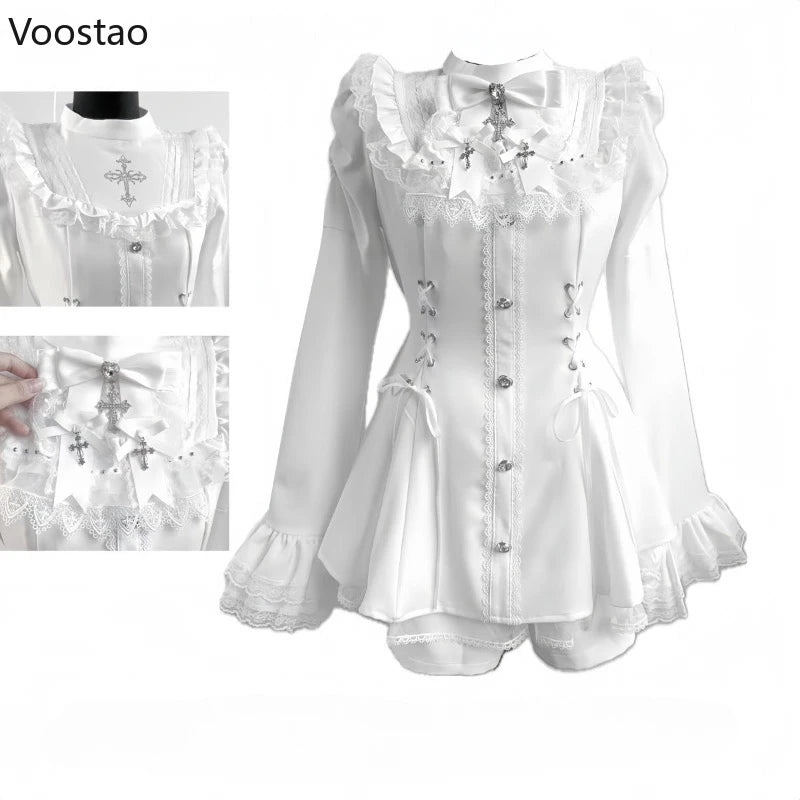 Bow Dress & Shorts Set – Punk Flare Sleeve Mini Outfit - Inarah Trade Ltd