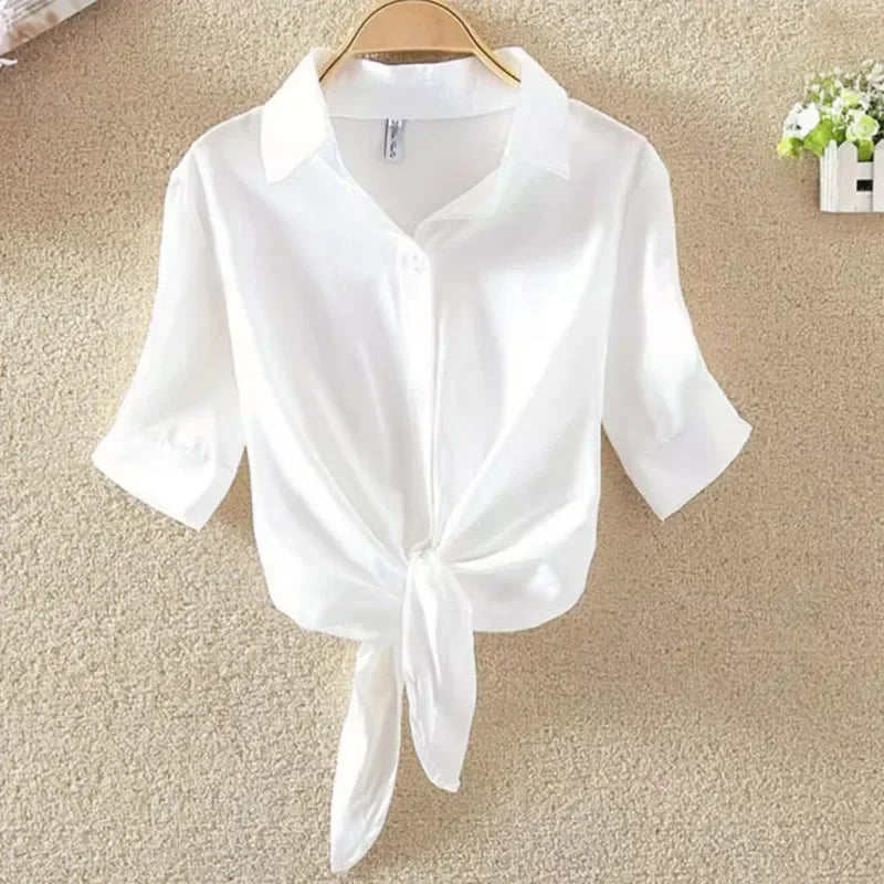 Summer Casual Women’s White Cotton Button-Up Shirt 2025 - Inarah Trade Ltd
