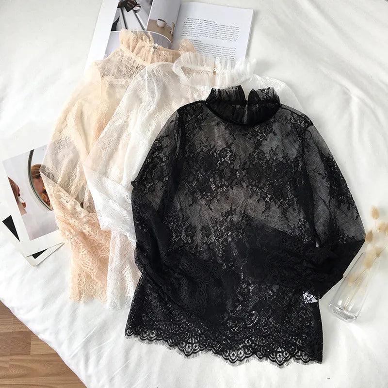 Women’s Hollow Out Mesh Lace Blouse – Flare Sleeve Spring Summer Top - Inarah Trade Ltd