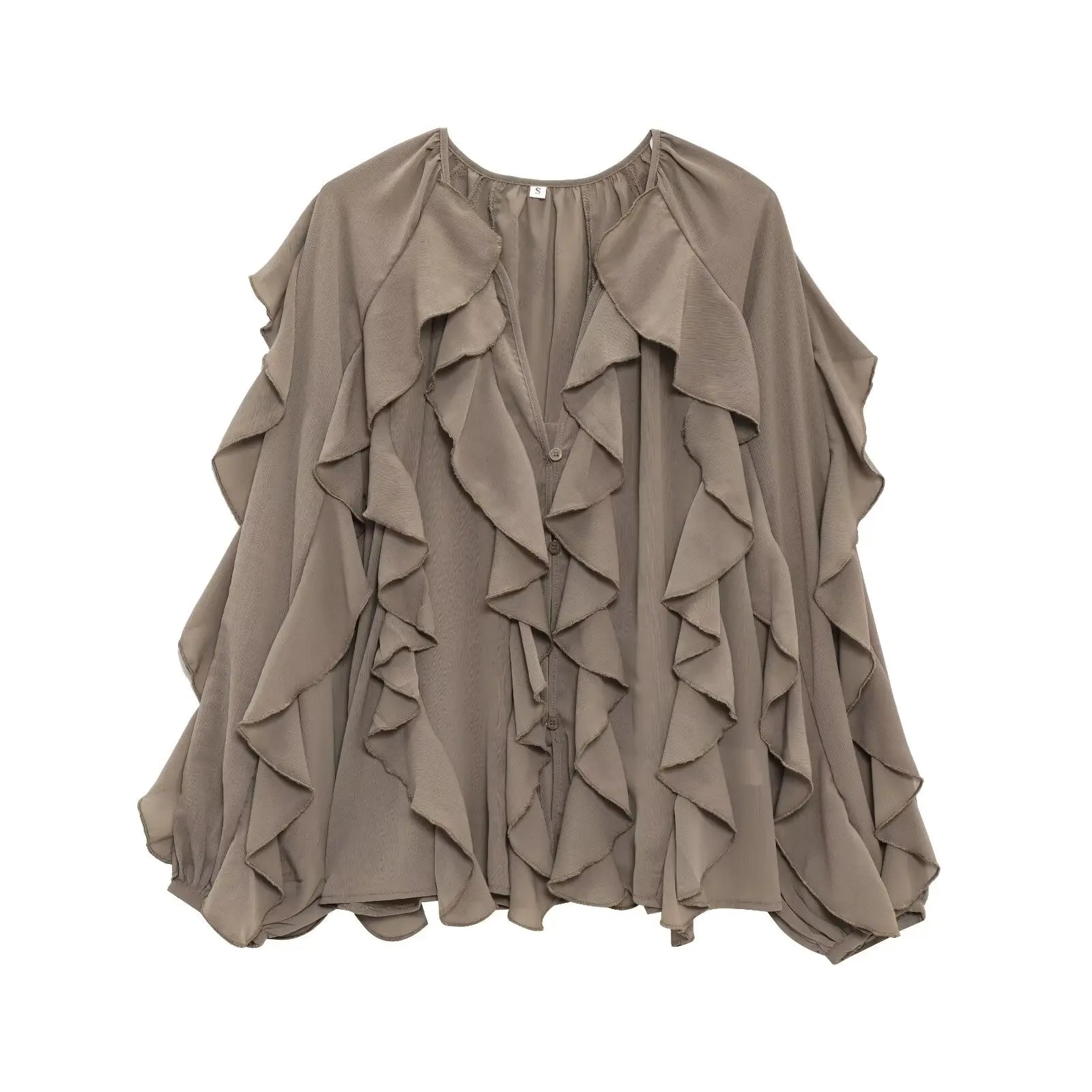 Oversized Ruffle Shirt – Wine Red Long Sleeve Blouse - Inarah Trade Ltd