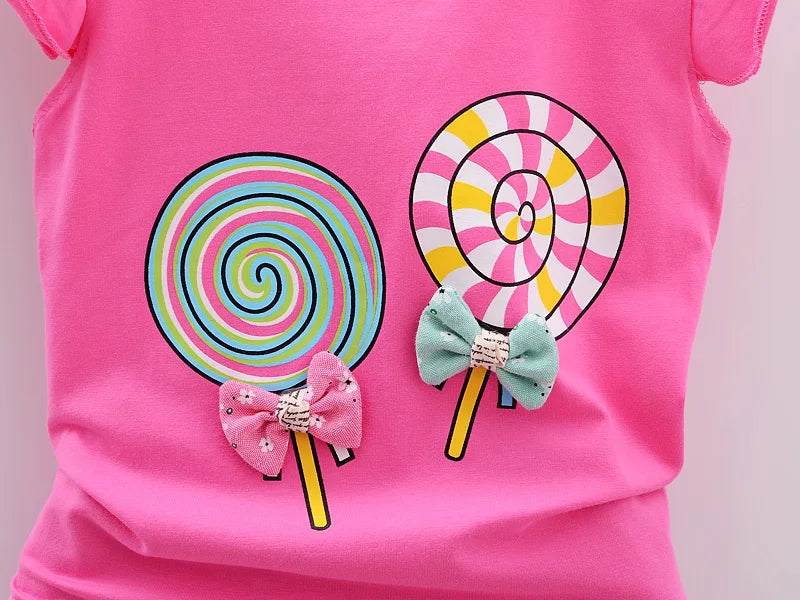 Baby Girl Summer Clothing Set – Lollipop Print T-Shirt & Shorts - Inarah Trade Ltd