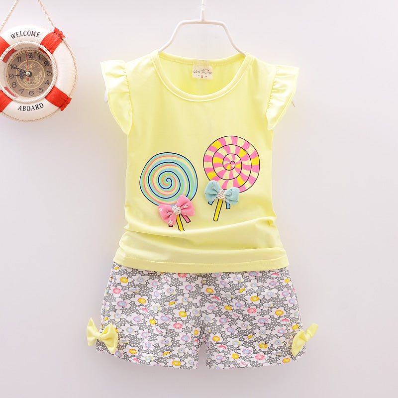Baby Girl Summer Clothing Set – Lollipop Print T-Shirt & Shorts - Inarah Trade Ltd