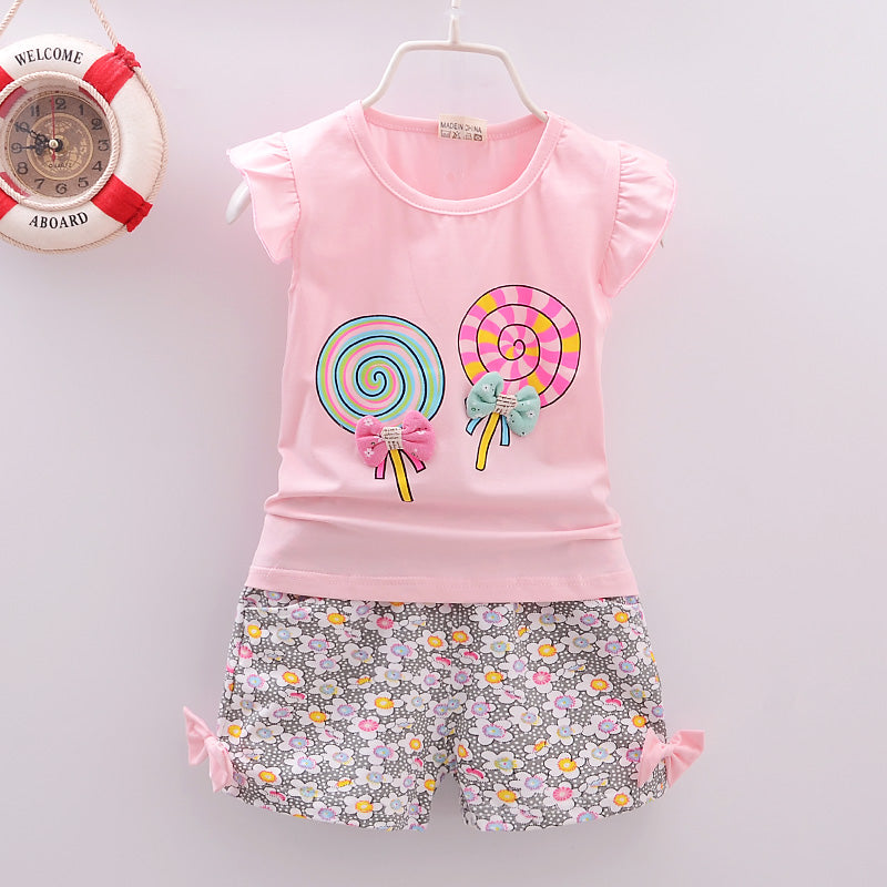 Baby Girl Summer Clothing Set – Lollipop Print T-Shirt & Shorts - Inarah Trade Ltd