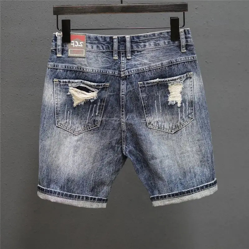 Vintage Distressed Denim Shorts – Men’s Slim Fit Luxury Style - Inarah Trade Ltd