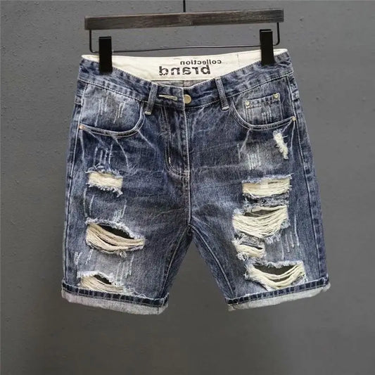 Vintage Distressed Denim Shorts – Men’s Slim Fit Luxury Style - Inarah Trade Ltd