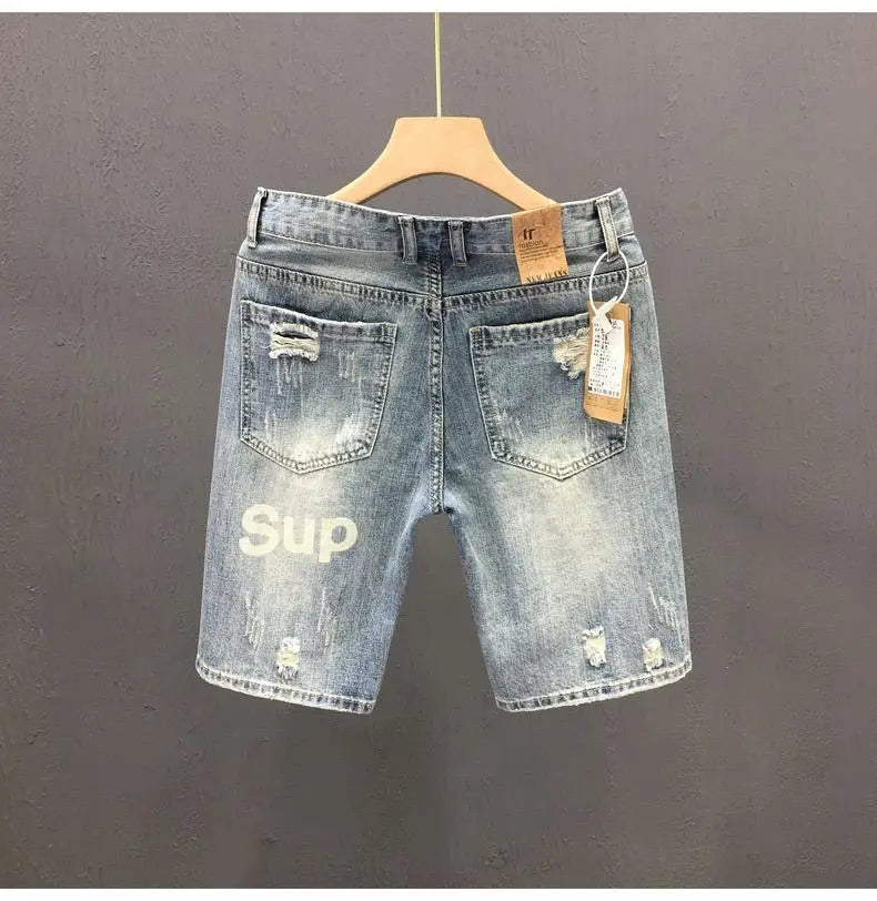Vintage Distressed Denim Shorts – Men’s Slim Fit Luxury Style - Inarah Trade Ltd