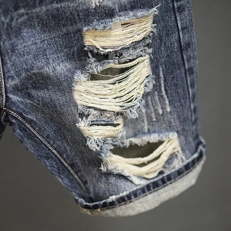Vintage Distressed Denim Shorts – Men’s Slim Fit Luxury Style - Inarah Trade Ltd