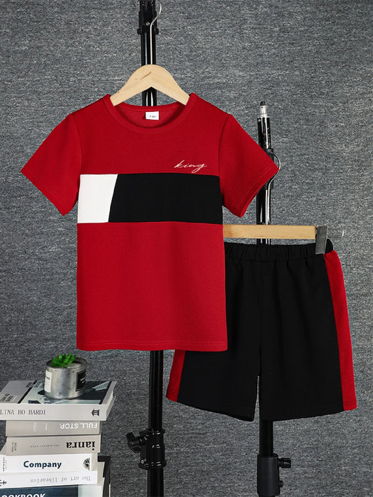 Boys' 2-Piece Summer Set – Colorblock T-Shirt & Shorts - Inarah Trade Ltd