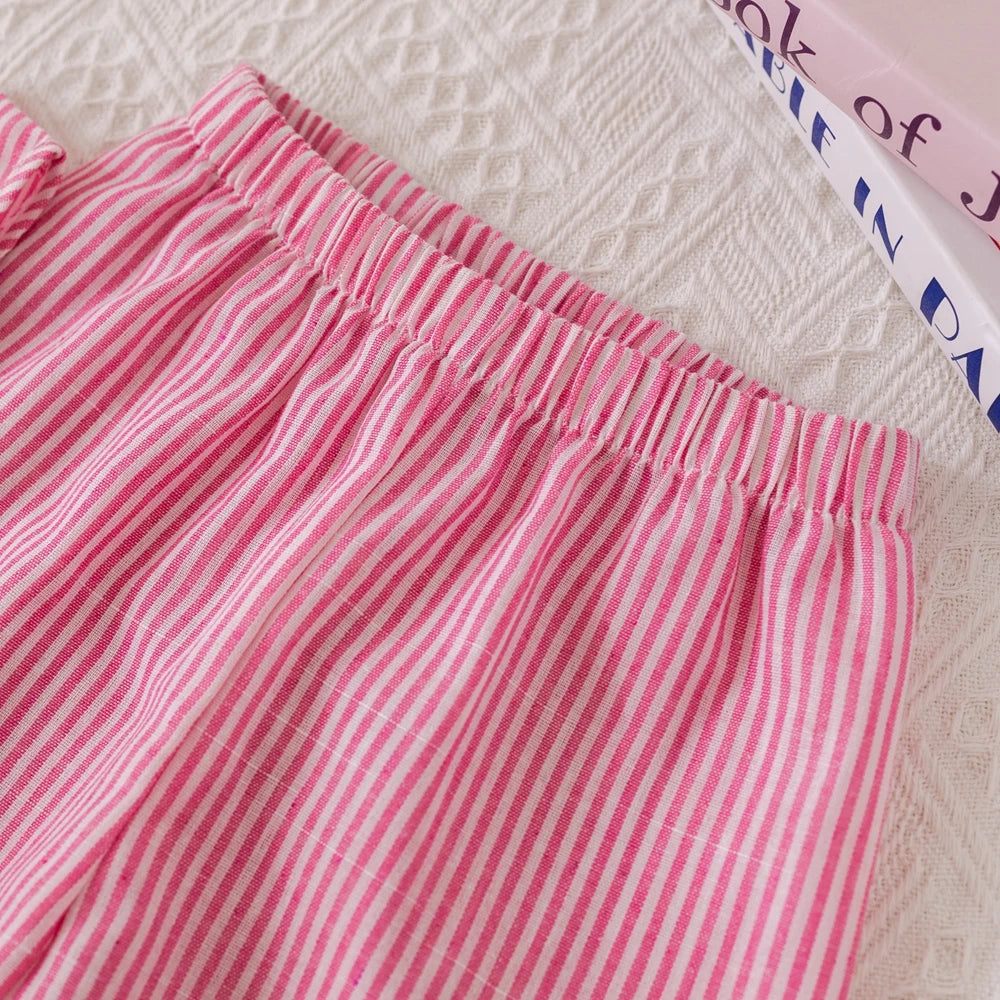 Humor Bear Girls' Summer Set – Pink Striped Bow Vest & Pants (2-Piece) - Inarah Trade Ltd