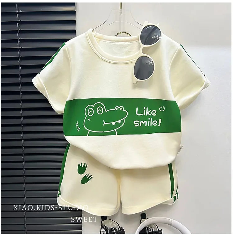 2025 Kids Striped Summer Set – Short Sleeve Top & Shorts (2-Piece) - Inarah Trade Ltd