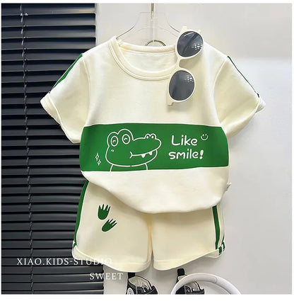 2025 Kids Striped Summer Set – Short Sleeve Top & Shorts (2-Piece) - Inarah Trade Ltd