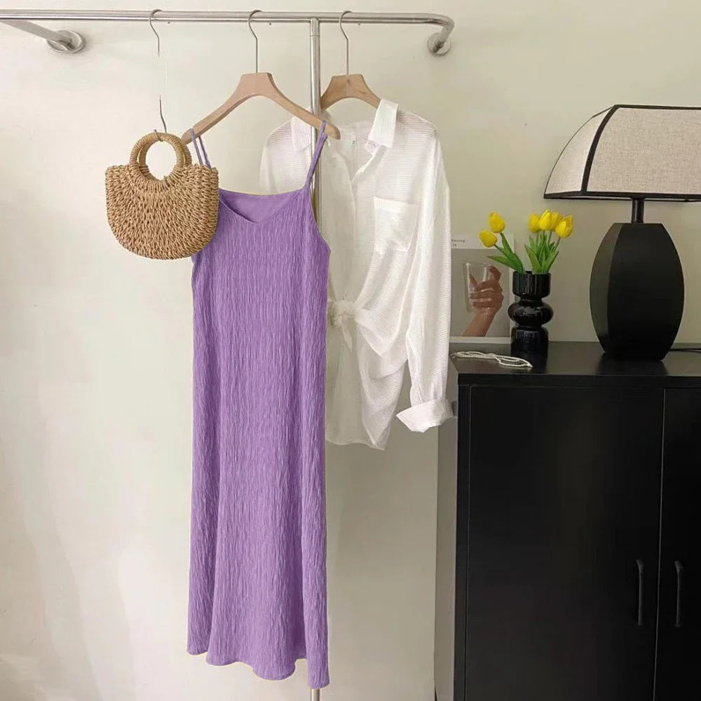 Vintage Sleeveless Pleated Midi Dress – Women’s Camisole Style - Inarah Trade Ltd