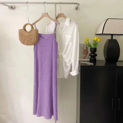 Vintage Sleeveless Pleated Midi Dress – Women’s Camisole Style - Inarah Trade Ltd