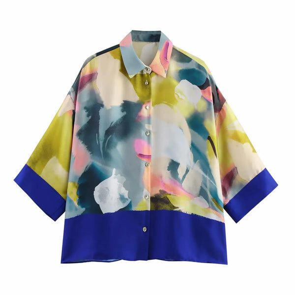 Women’s Floral Print Shirt – Elegant Long Sleeve Button-Up Blouse - Inarah Trade Ltd