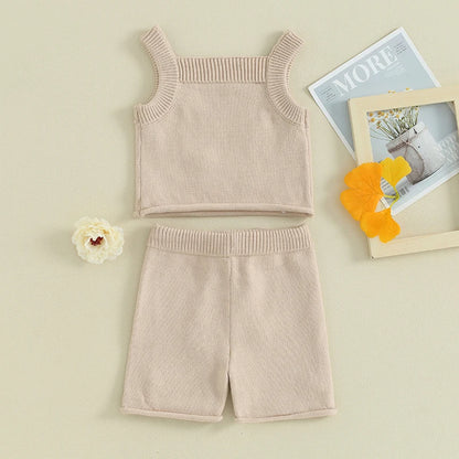 FOCUSNORM Baby Girl Knitted Clothes Set – Vest & Shorts 0-3Y - Inarah Trade Ltd