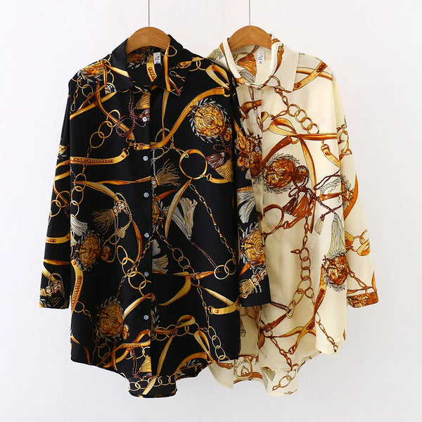 Vintage Button-Up Loose Blouse – Women’s Casual Oversized Shirt Top - Inarah Trade Ltd