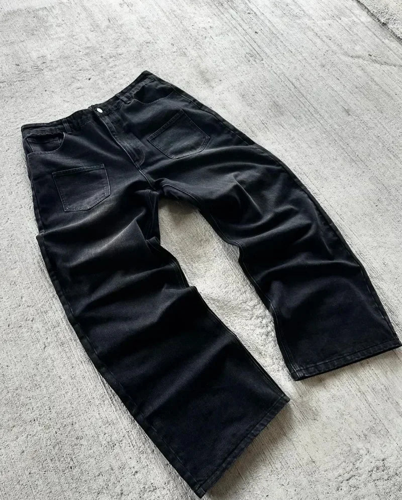 Y2K Gothic Cherry Embroidered Wide-Leg Jeans – Unisex Streetwear - Inarah Trade Ltd