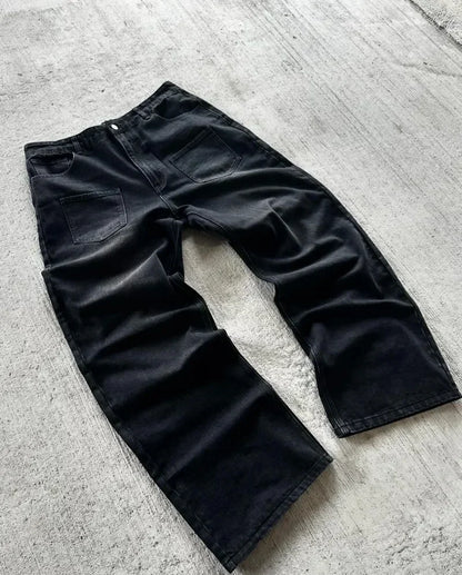 Y2K Gothic Cherry Embroidered Wide-Leg Jeans – Unisex Streetwear - Inarah Trade Ltd