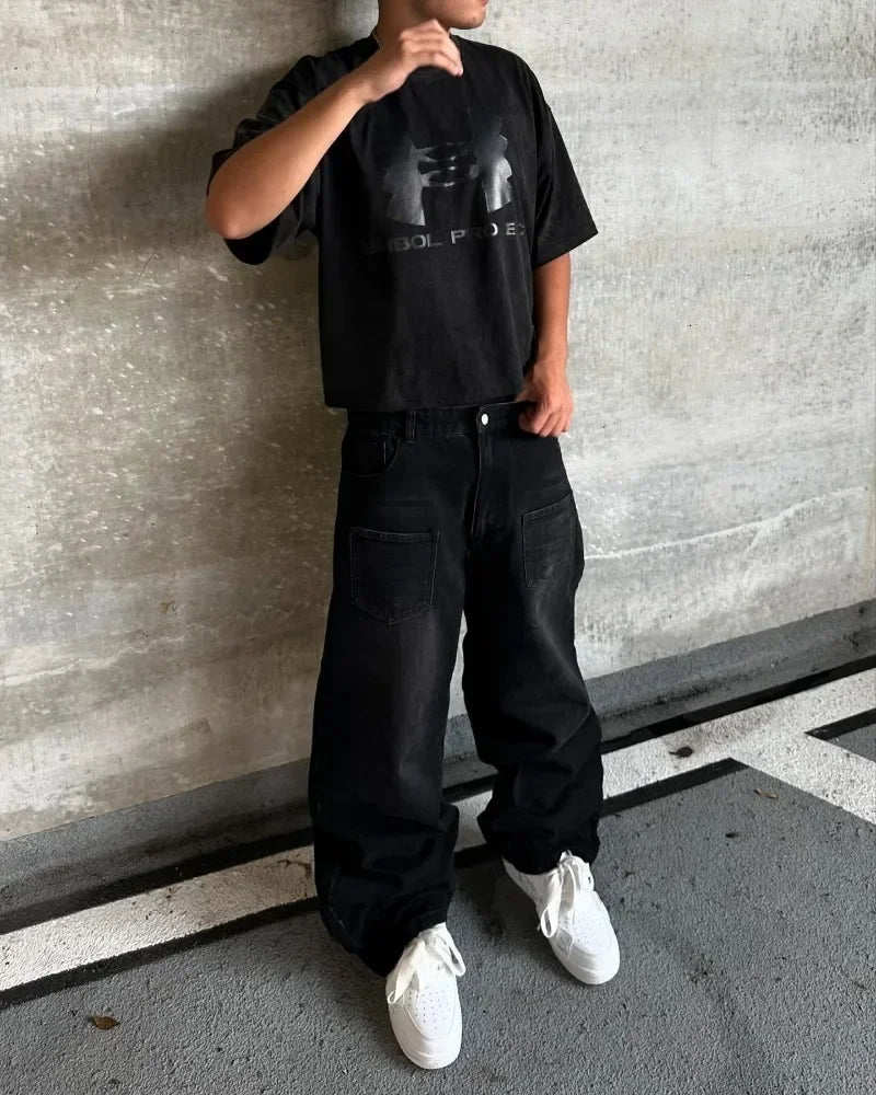 Y2K Gothic Cherry Embroidered Wide-Leg Jeans – Unisex Streetwear - Inarah Trade Ltd