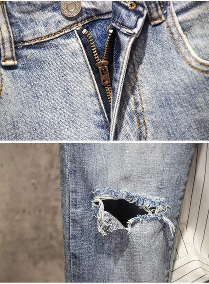 Korean Style Slim Fit Distressed Denim Jeans for Men - Inarah Trade Ltd