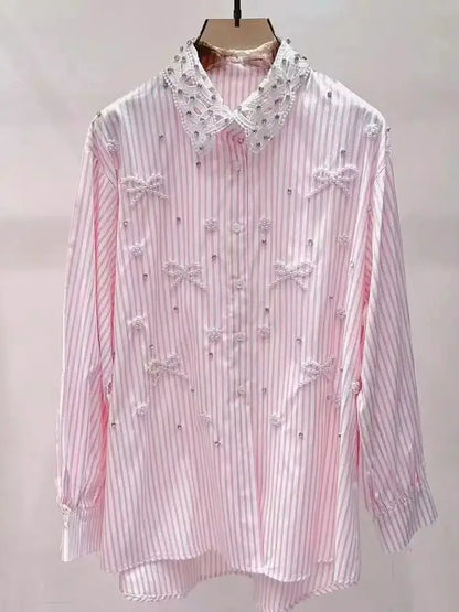 High-End Embroidered Flare Shirt – Women’s Loose Fit Chic Blouse - Inarah Trade Ltd