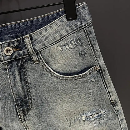 Style Men’s Spliced Denim Shorts – Stretch Knee-Length - Inarah Trade Ltd