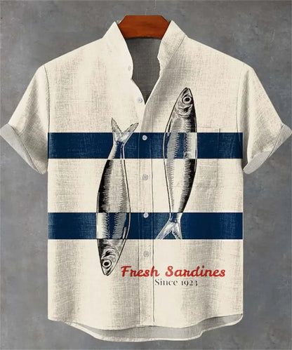 Men’s 3D Fish Print Linen Shirt – Summer Casual Button-Up - Inarah Trade Ltd