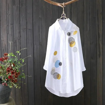 2024 Embroidered White Shirt – Women’s Long Sleeve Loose Blouse Jacket - Inarah Trade Ltd