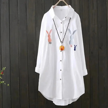 2024 Embroidered White Shirt – Women’s Long Sleeve Loose Blouse Jacket - Inarah Trade Ltd