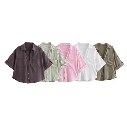 Summer Casual Women’s White Cotton Button-Up Shirt - Inarah Trade Ltd