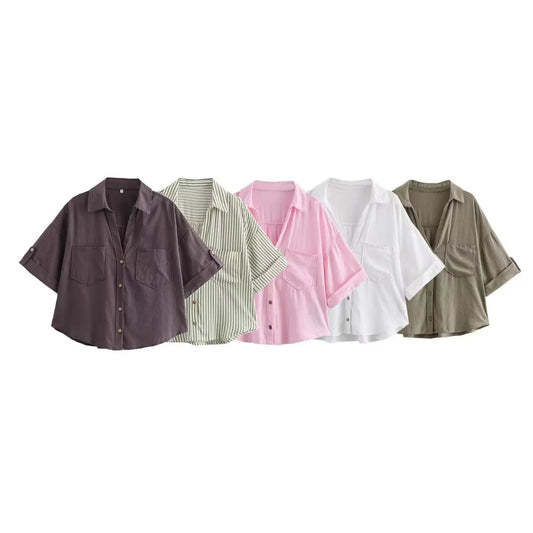 Summer Casual Women’s White Cotton Button-Up Shirt - Inarah Trade Ltd