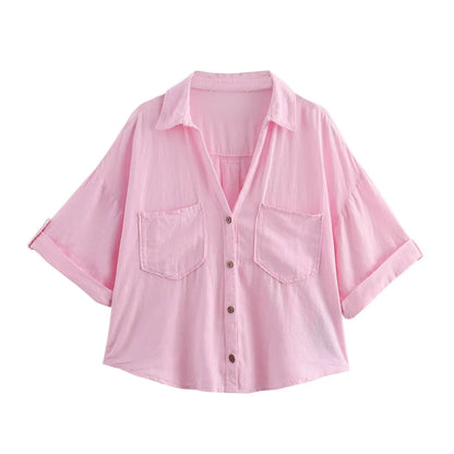 Summer Casual Women’s White Cotton Button-Up Shirt - Inarah Trade Ltd