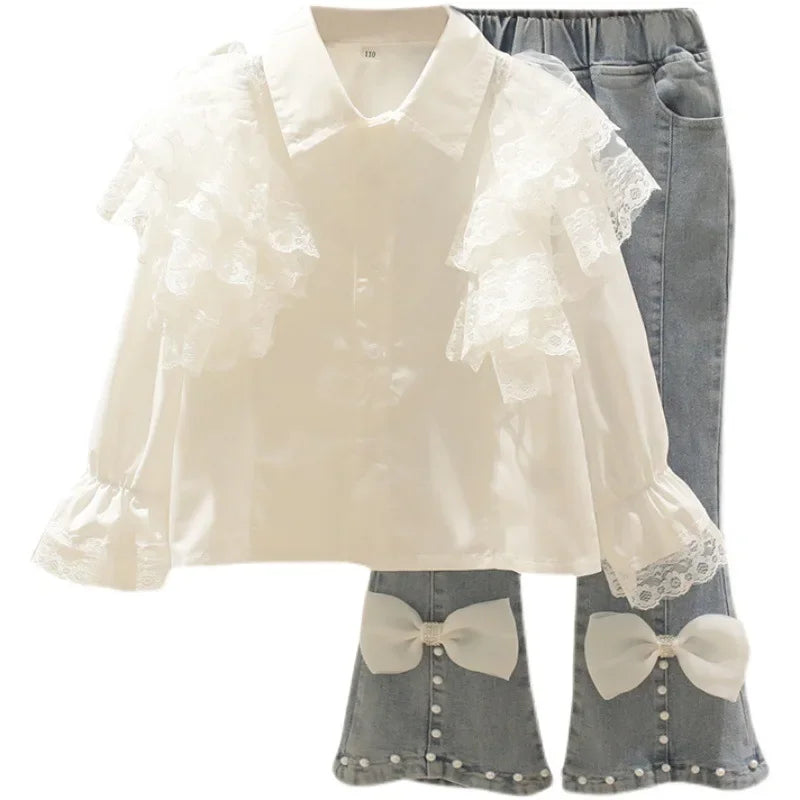 Girls 2-Piece Clothes Set – Long Sleeve Shirt & Jeans (Autumn/Spring) - Inarah Trade Ltd
