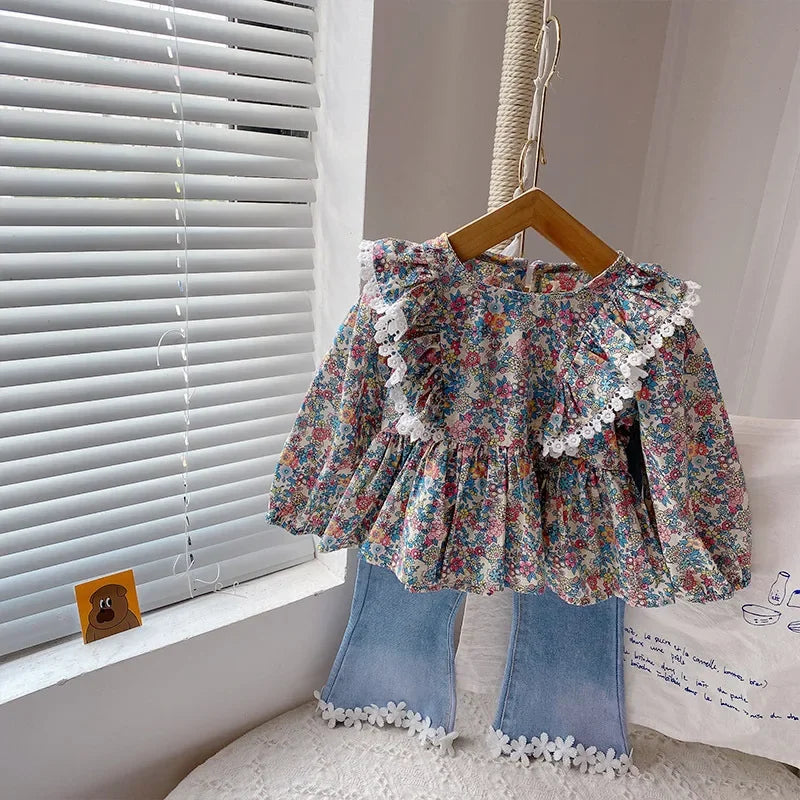 Girls 2-Piece Clothes Set – Long Sleeve Shirt & Jeans (Autumn/Spring) - Inarah Trade Ltd