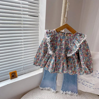Girls 2-Piece Clothes Set – Long Sleeve Shirt & Jeans (Autumn/Spring) - Inarah Trade Ltd