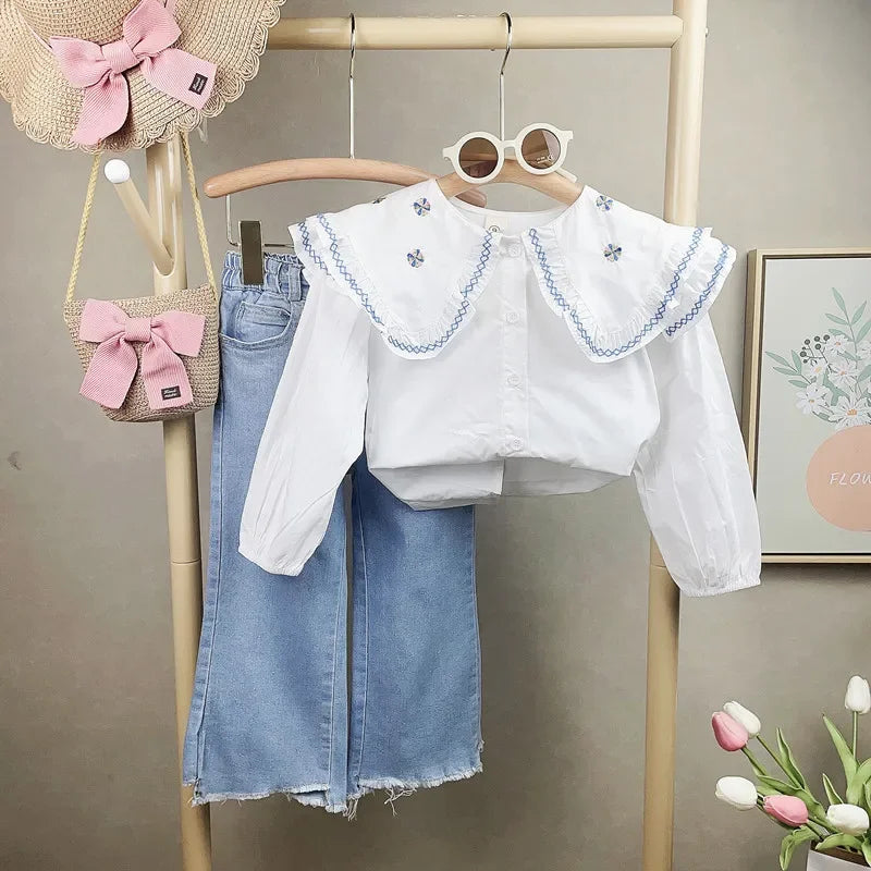 Girls 2-Piece Clothes Set – Long Sleeve Shirt & Jeans (Autumn/Spring) - Inarah Trade Ltd