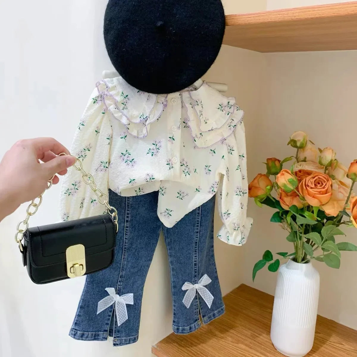 Girls 2-Piece Clothes Set – Long Sleeve Shirt & Jeans (Autumn/Spring) - Inarah Trade Ltd