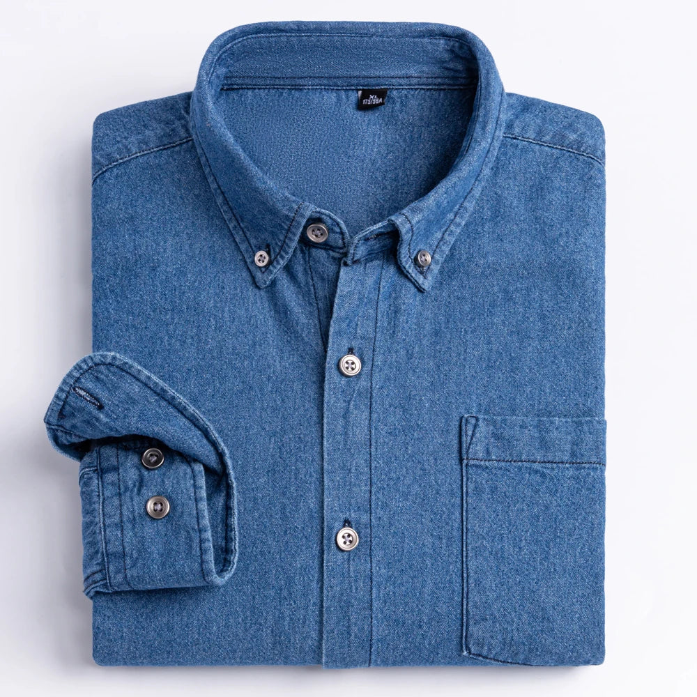 Men’s 100% Cotton Western Denim Shirt – Long Sleeve Workwear - Inarah Trade Ltd