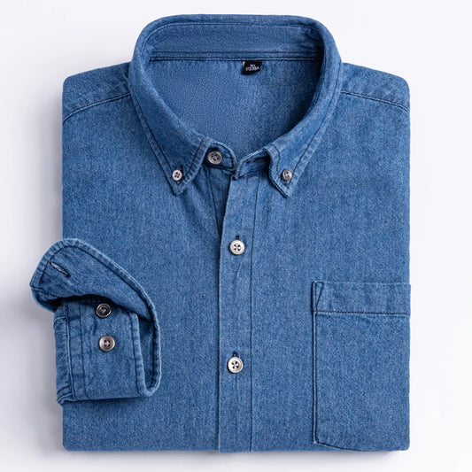 Men’s 100% Cotton Western Denim Shirt – Long Sleeve Workwear - Inarah Trade Ltd