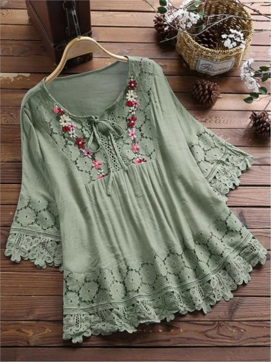 Women’s Summer Cotton Linen V-Neck Blouse –  Casual Top - Inarah Trade Ltd