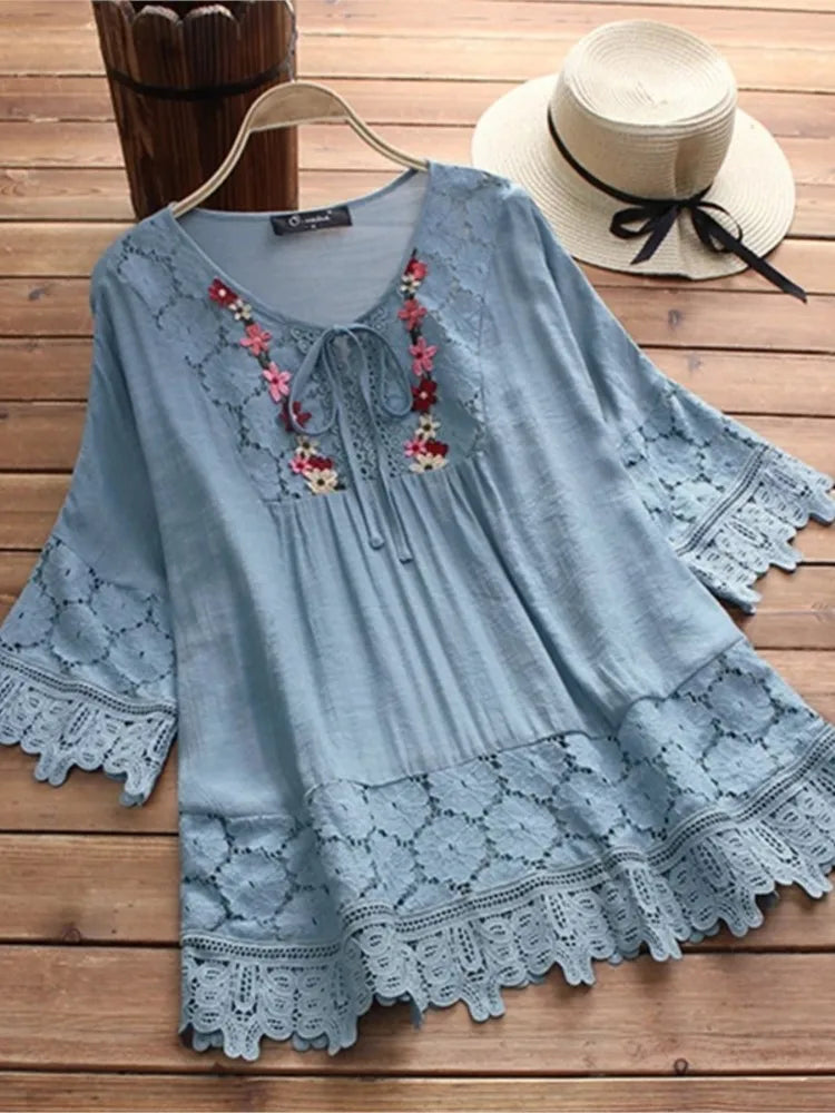 Women’s Summer Cotton Linen V-Neck Blouse –  Casual Top - Inarah Trade Ltd