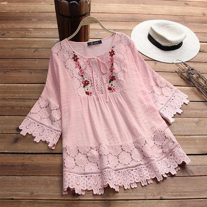 Women’s Summer Cotton Linen V-Neck Blouse –  Casual Top - Inarah Trade Ltd