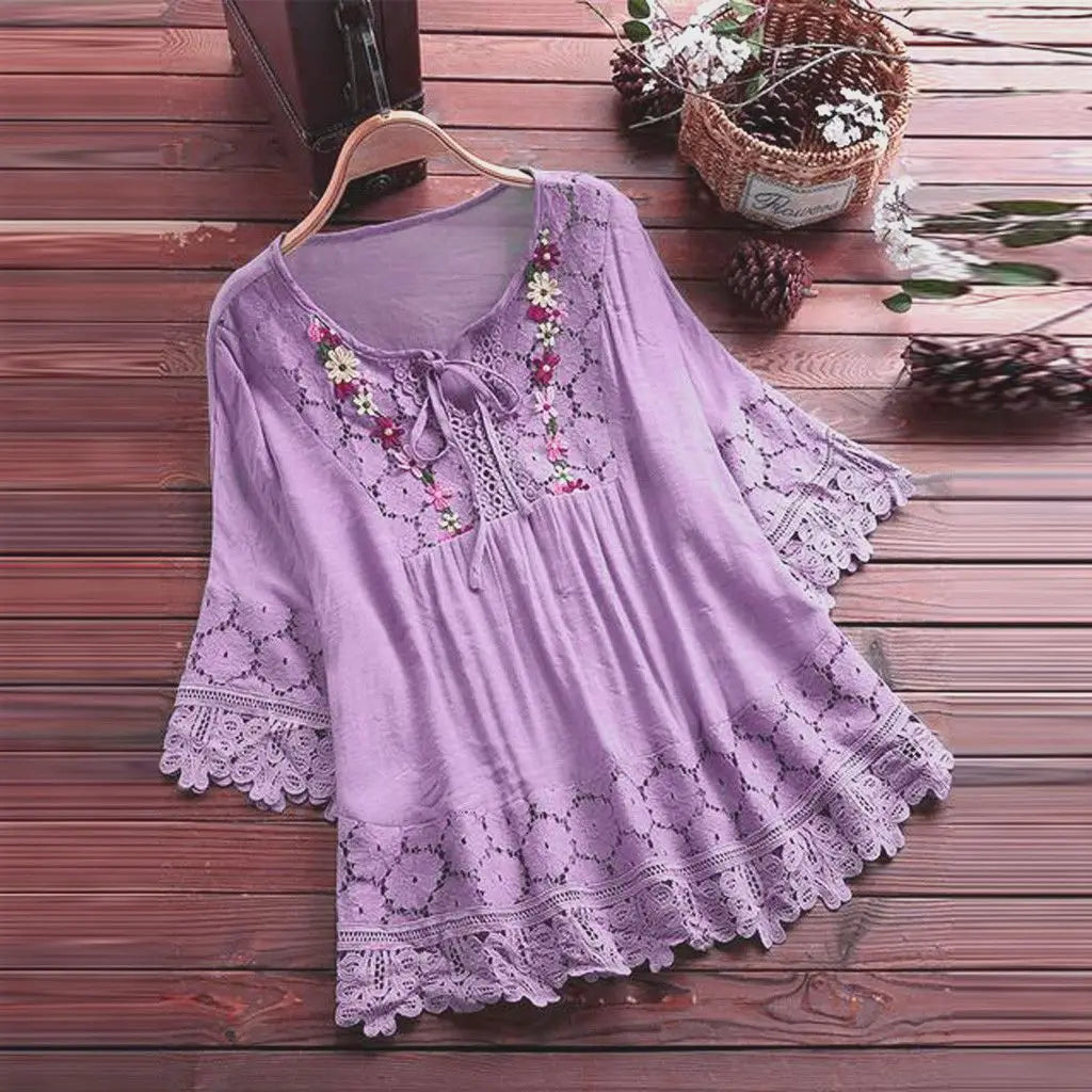Women’s Summer Cotton Linen V-Neck Blouse –  Casual Top - Inarah Trade Ltd