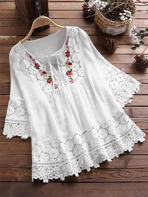Women’s Summer Cotton Linen V-Neck Blouse –  Casual Top - Inarah Trade Ltd