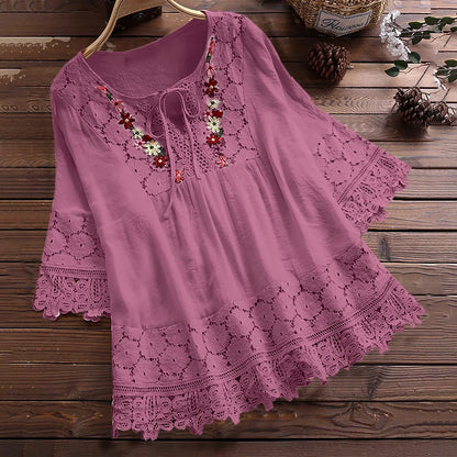 Women’s Summer Cotton Linen V-Neck Blouse –  Casual Top - Inarah Trade Ltd