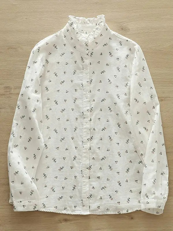 Women’s Ruffled Floral Cotton Shirt – Autumn Loose Fit - Inarah Trade Ltd