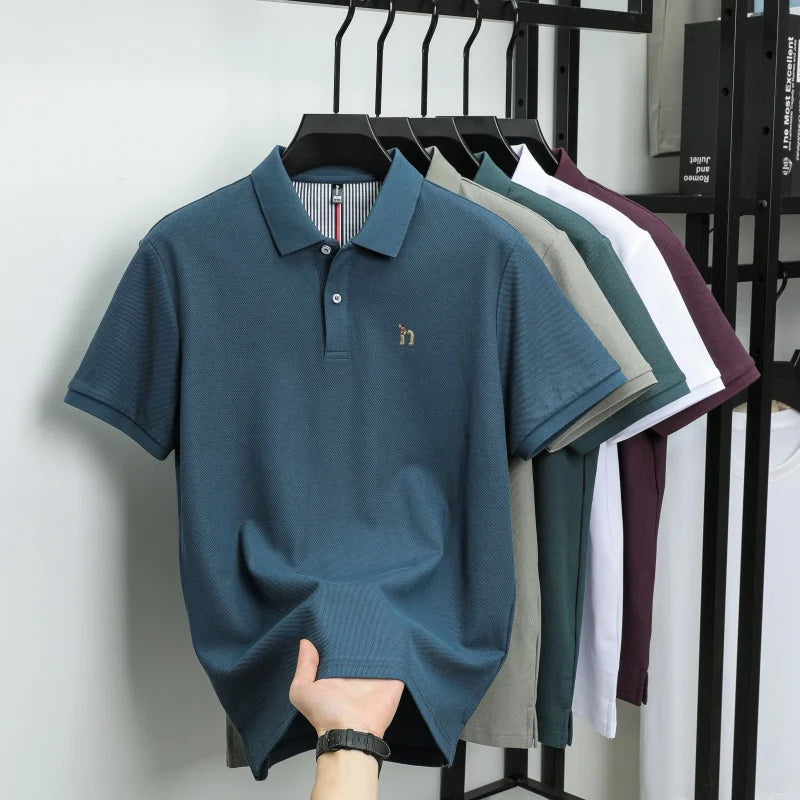 Men’s Luxury Cotton Polo Shirt Short Sleeve Embroidered, Summer Casual - Inarah Trade Ltd