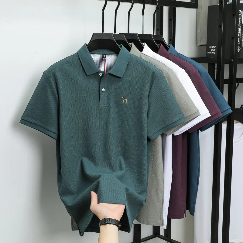Men’s Luxury Cotton Polo Shirt Short Sleeve Embroidered, Summer Casual - Inarah Trade Ltd