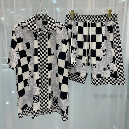 Men’s Vintage Hawaiian Set Summer Short Sleeve Shirt & Shorts 2-Piece - Inarah Trade Ltd