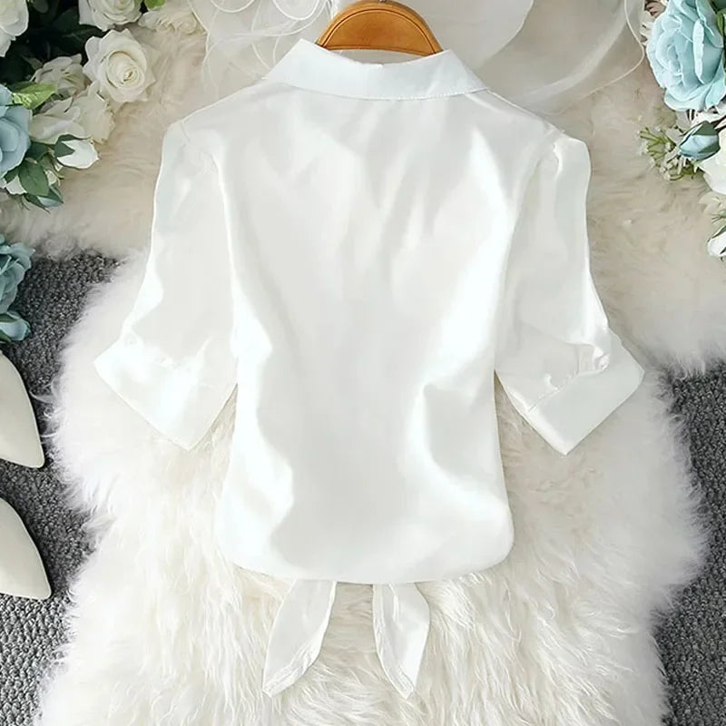 Summer Casual Women’s White Cotton Button-Up Shirt 2025 - Inarah Trade Ltd